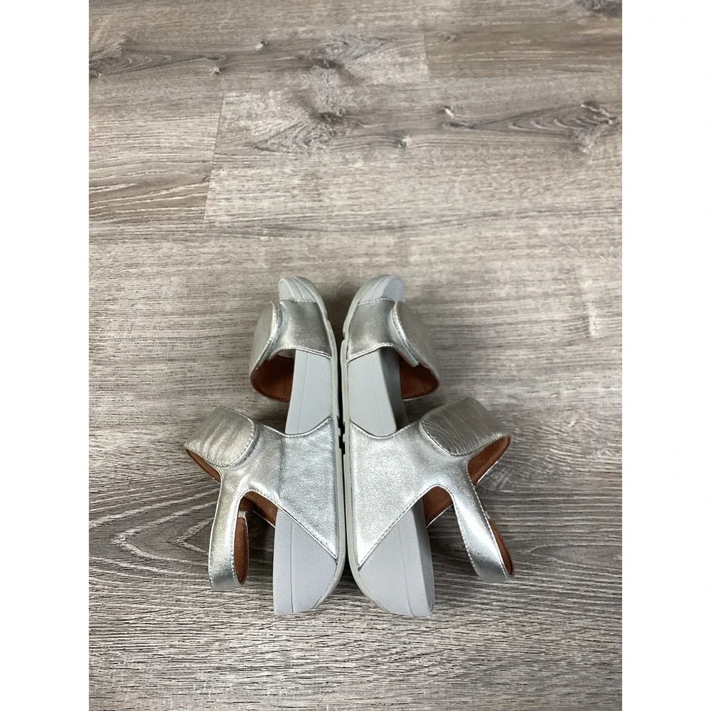 FitFlop Lulu Slide Sandals Women size 8.5 Silver Leather Adjustable Slip On